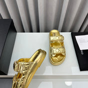 dad sandals gold metalic lambskin mules