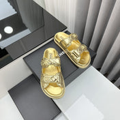 dad sandals gold metalic lambskin mules
