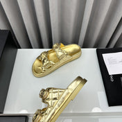 dad sandals gold metalic lambskin mules