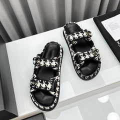 dad sandals black white mules