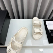 dad sandals white lambskin interwoven leather cc