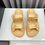 dad sandals beige lambskin interwomen leather cc