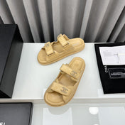 dad sandals beige lambskin interwomen leather cc