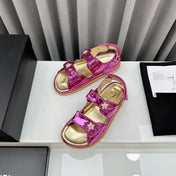 dad sandals red metalic lambskin