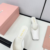 SQUARE TOE MULES WHITE SHEEPSKIN