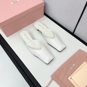 SQUARE TOE MULES WHITE SHEEPSKIN