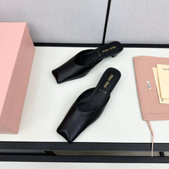 SQUARE TOE MULES BLACK SHEEPSKIN