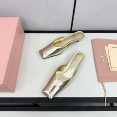 SQUARE TOE MULES METALLIC GOLD SHEEPSKIN