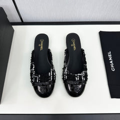 BOW MULE IN BLACK MIX WHITE FUR AND CALFSKIN