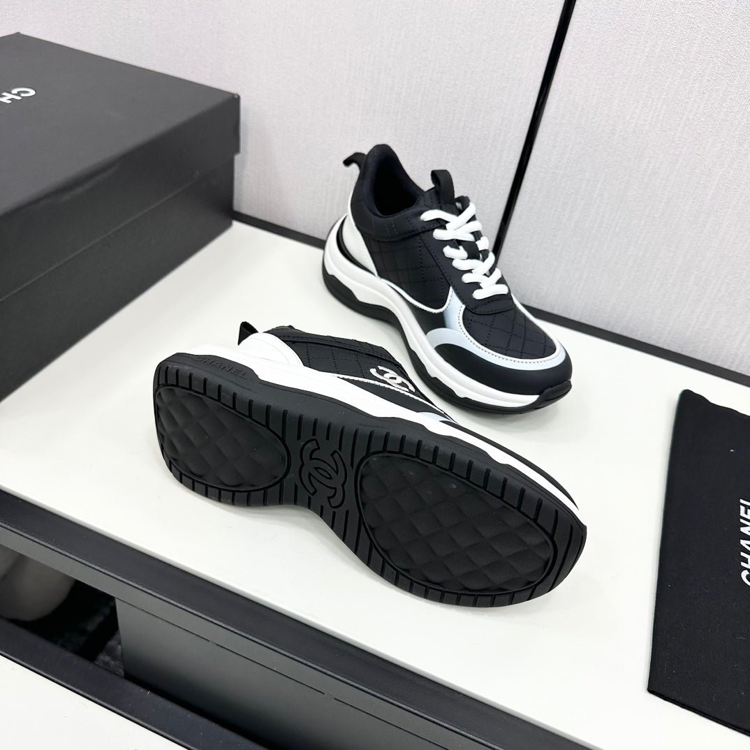 CC SNEAKER IN BLACK MIX WHITE EMBROIDERED LAMBSKIN