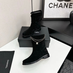 CHANEL 25S SHORT BOOTS IN BLACK SUEDE SILVER HARDWRE