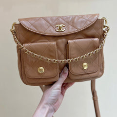 CHANEL 25S HOBO RETRO BAG 24 IN WARM TAUPE CALFSKIN