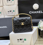 25S CHANEL TOTE CROSSBODY BAG 19 IN BLACK CALFSKIN WITH METAL HANDLE