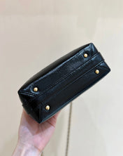CHANEL TOP HANDLE BAG 18 IN BLACK OIL-WAX LAMBSKIN GOLD HARDWARE