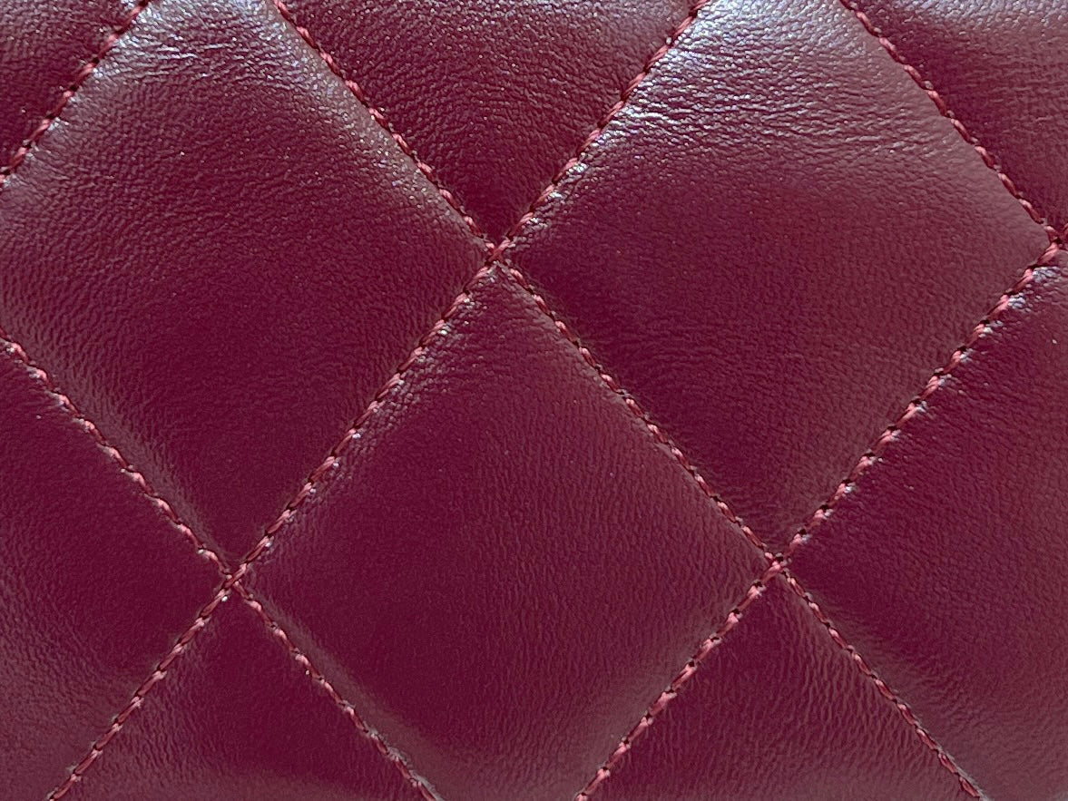 CHANEL TOP HANDLE 19 IN WINE RED LAMBSKIN GOLD HARDWARE