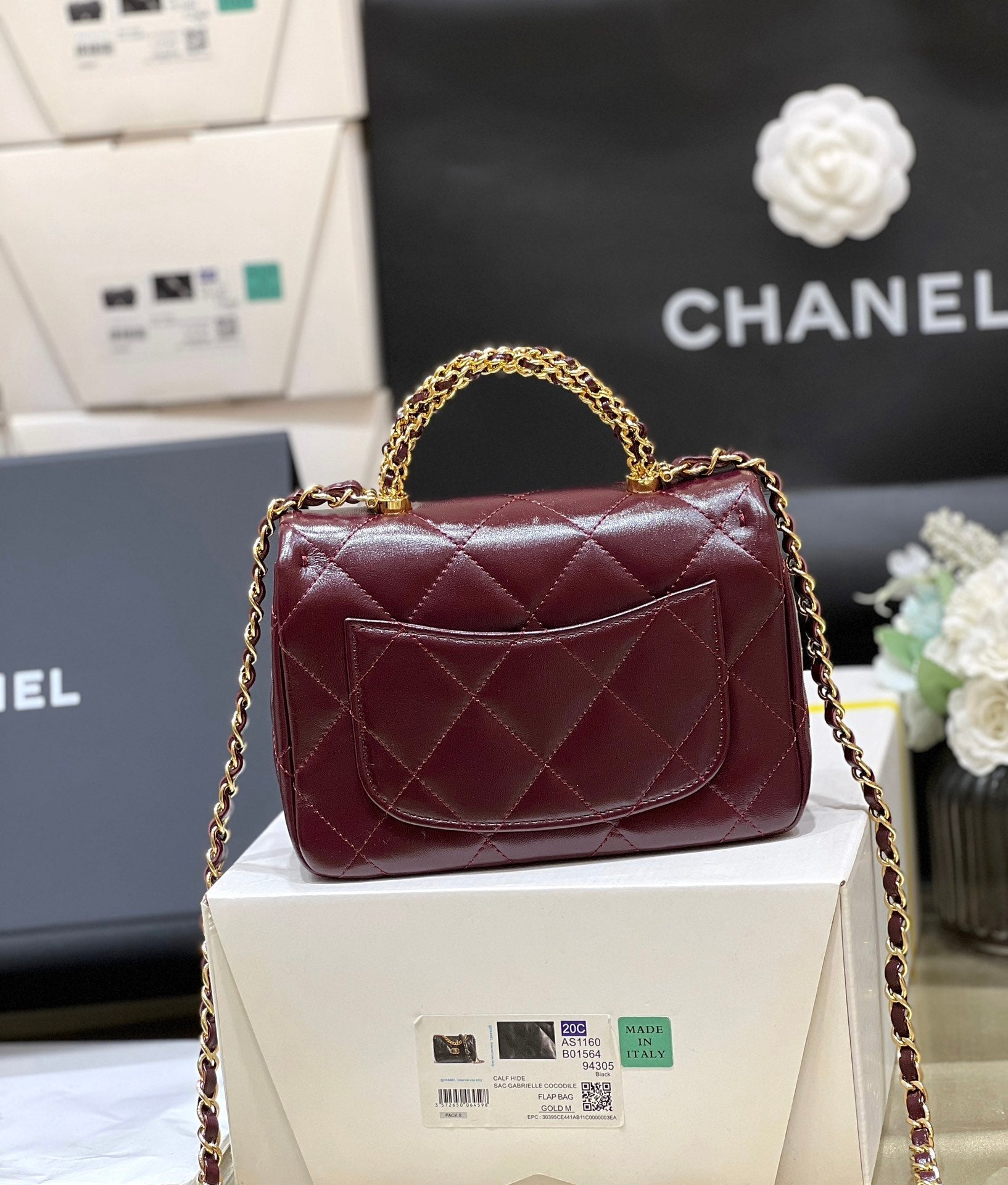 CHANEL TOP HANDLE 19 IN WINE RED LAMBSKIN GOLD HARDWARE