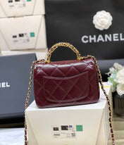 CHANEL TOP HANDLE 19 IN WINE RED LAMBSKIN GOLD HARDWARE