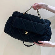 CHANEL HOBO 44 IN COCONEIGE BLACK NYLON VELVET GOLD HARDWARE