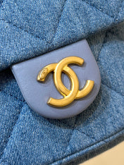 DRAWSTRING BUCKET BACKPACK 24 IN MALIBU BLUE DENIM GOLD HARDWARE