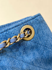 DRAWSTRING BUCKET BACKPACK 24 IN MALIBU BLUE DENIM GOLD HARDWARE