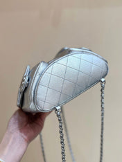 DRAWSTRING BUCKET BACKPACK 24 IN SILVER-TONE LAMBSKIN SILVER HARDWARE