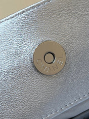 DRAWSTRING BUCKET BACKPACK 24 IN SILVER-TONE LAMBSKIN SILVER HARDWARE