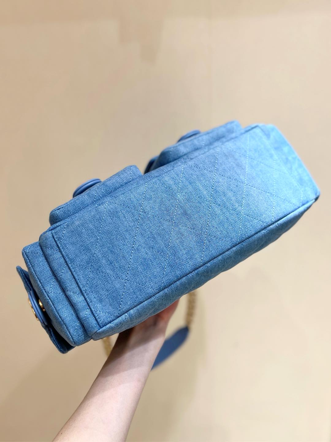 CHANEL 25S LARGE HOBO BAG 35 IN LIGHT BLUE DENIM GOLD HARDWARE