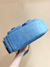 CHANEL 25S LARGE HOBO BAG 35 IN LIGHT BLUE DENIM GOLD HARDWARE