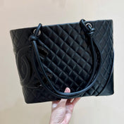 CHANEL 25S CAMBON LIGNE TOTE BAG 30 IN BLACK LAMBSKIN