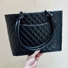 CHANEL 25S CAMBON LIGNE TOTE BAG 30 IN BLACK LAMBSKIN