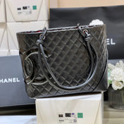 CHANEL 25S CAMBON LIGNE TOTE BAG 30 IN BLACK LAMBSKIN