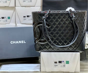 CHANEL 25S CAMBON LIGNE TOTE BAG 30 IN BLACK LAMBSKIN