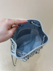 DRAWSTRING BUCKET BACKPACK 24 IN SILVER-TONE LAMBSKIN SILVER HARDWARE