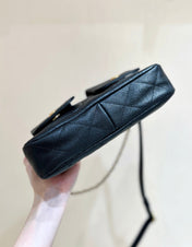 CHANEL 25S HOBO BAG 24 IN BLACK HAAS SOFT COWHIDE FABRIC