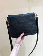 CHANEL 25S HOBO BAG 24 IN BLACK HAAS SOFT COWHIDE FABRIC