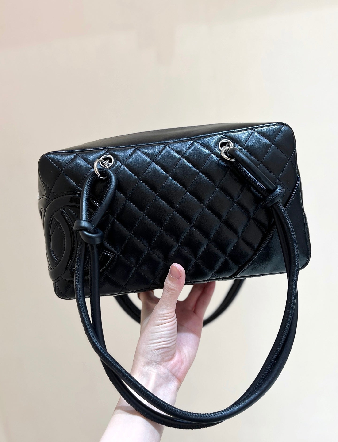 25S CHANEL CAMBON BOSTON BAG 27 IN FULL BLACK CALFSKIN