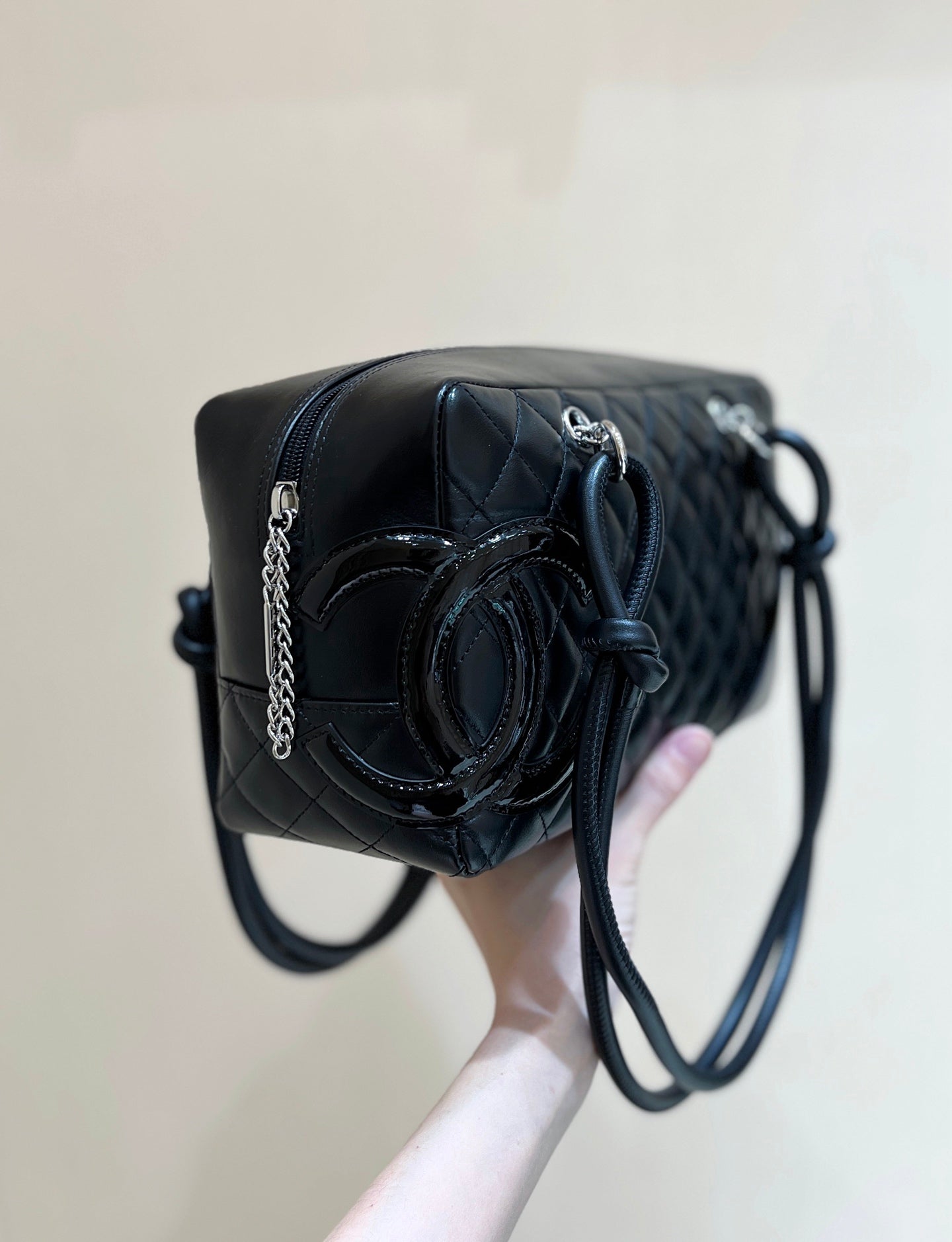 25S CHANEL CAMBON BOSTON BAG 27 IN FULL BLACK CALFSKIN