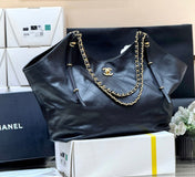 LARGE MAXI SHOPPING BAG 59 IN BLACK CALFSKIN GOLD-TONE METAL