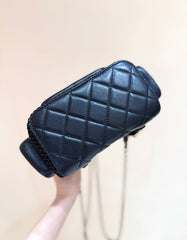 MESH DRAWSTRING BACKPACK 25 IN BLACK CALFSKIN GOLD-TONE METAL