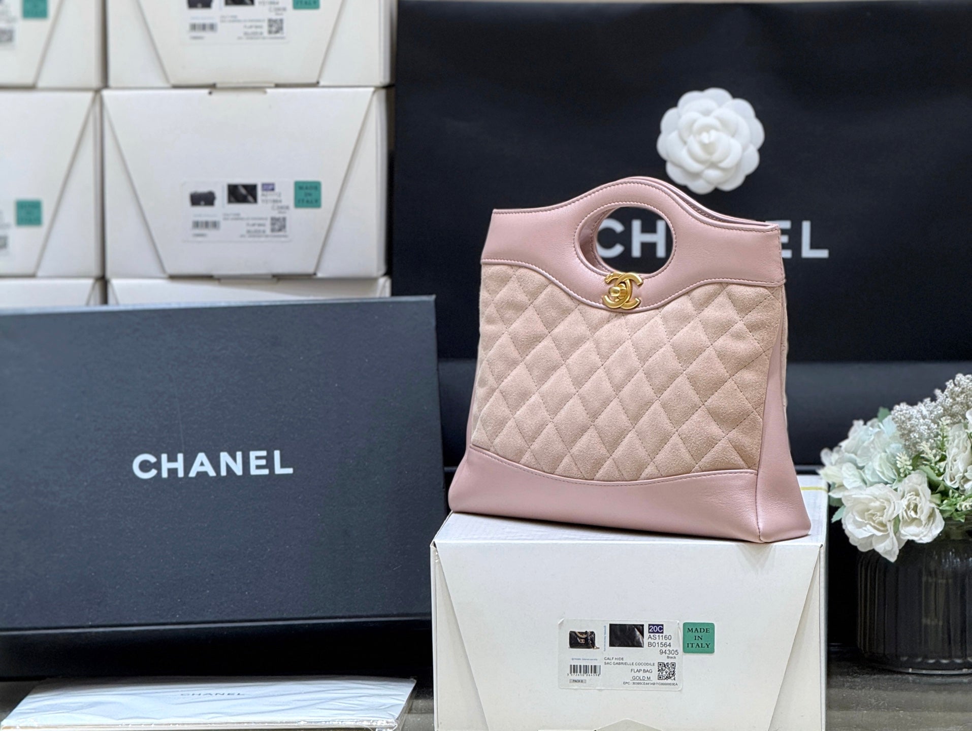 CHANEL 25S MINI SHOPPING BAG 23 IN LIGHT PINK LAMBSKIN AND SUEDE