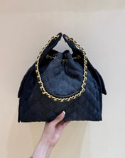 CC 25 HANDBAG 40 IN BLACK DENIM GOLD HARDWARE