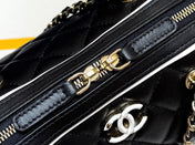 MEITO BOSTON MATELASSE CAVIAR SHOULDER HANDBAG 18 IN BLACK LAMBSKIN