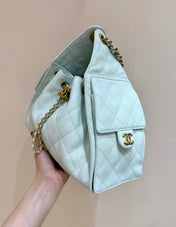 CHANEL 25S HANDBAG IN PALE CYAN 30 CALFSKIN GOLD HARDWARE