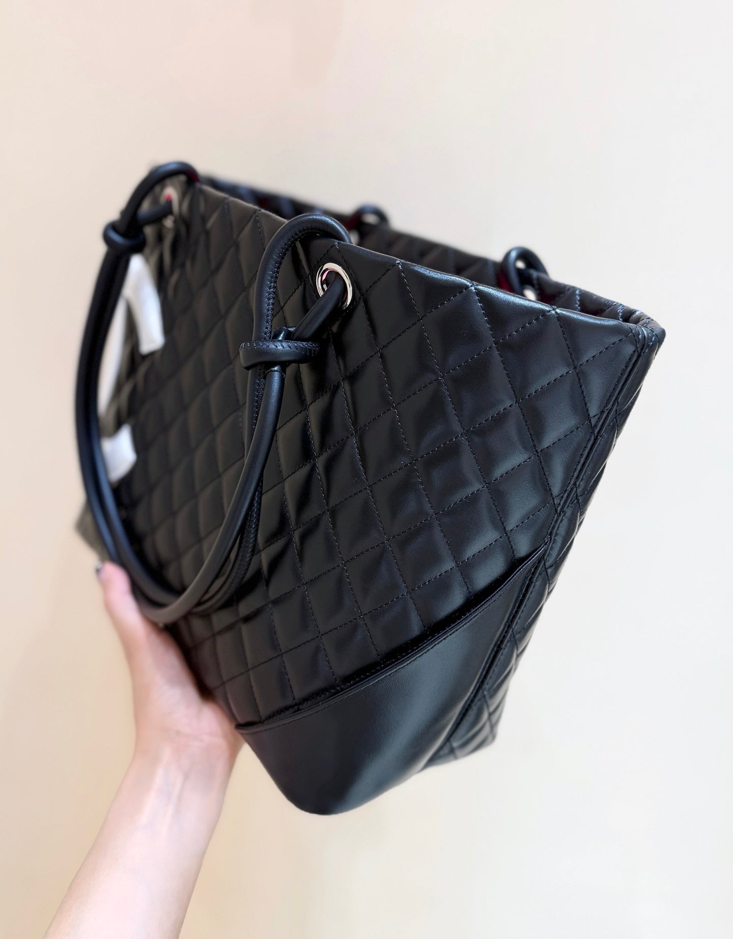 CHANEL 25S CAMBON LIGNE TOTE BAG 30 IN BLACK AND WHITE LAMBSKIN