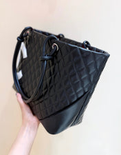 CHANEL 25S CAMBON LIGNE TOTE BAG 30 IN BLACK AND WHITE LAMBSKIN