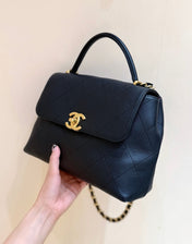 CHANEL 25S MEDIUM FLAP BAG 28 IN BLACK CALFSKIN GOLD HARDWARE