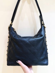 CHANEL 25S LARGE MAXIUM OLD HOBO BAG 34 IN BLACK CALFSKIN