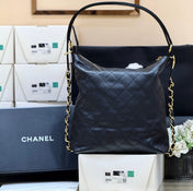 CHANEL 25S MEDIUM MAXIUM OLD HOBO BAG 33 IN BLACK CALFSKIN