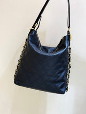 CHANEL 25S MEDIUM MAXIUM OLD HOBO BAG 33 IN BLACK CALFSKIN