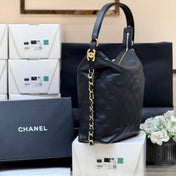 CHANEL 25S MEDIUM MAXIUM OLD HOBO BAG 33 IN BLACK CALFSKIN